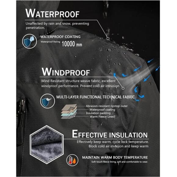 Mens Skiing Jackets with Hoode Snowboarding Waterproof Fleece Liner - Picture 2 of 7